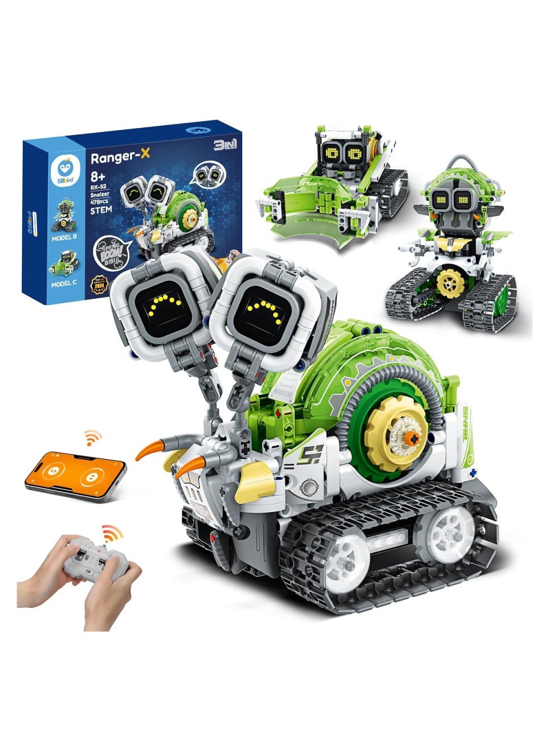 عام مجموعة أدوات بناء الروبوتات STEM، ألعاب روبوتات يتم التحكم فيها عن بُعد وتطبيقاتها للأطفال، مجموعة تقنية 3 في 1 (روبوت/حلزون/جرافة)، ألعاب تعليمية للأولاد والبنات من سن 8 سنوات فأكثر - Image 1