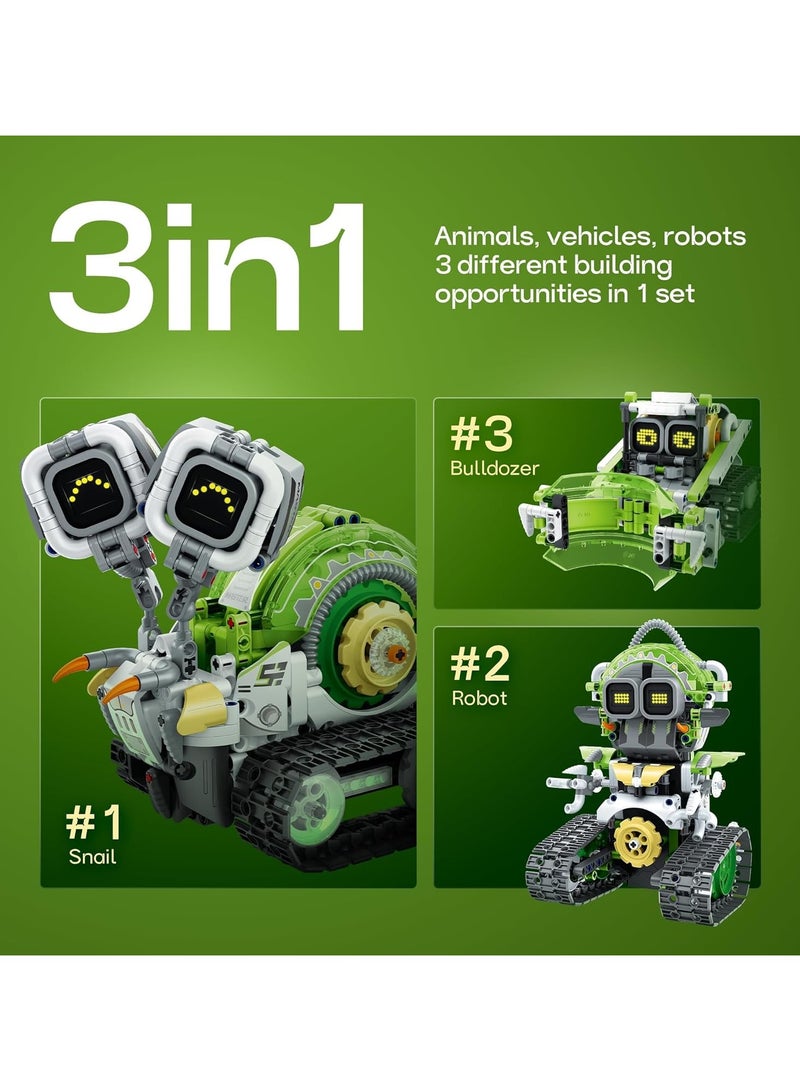عام مجموعة أدوات بناء الروبوتات STEM، ألعاب روبوتات يتم التحكم فيها عن بُعد وتطبيقاتها للأطفال، مجموعة تقنية 3 في 1 (روبوت/حلزون/جرافة)، ألعاب تعليمية للأولاد والبنات من سن 8 سنوات فأكثر - Image 3
