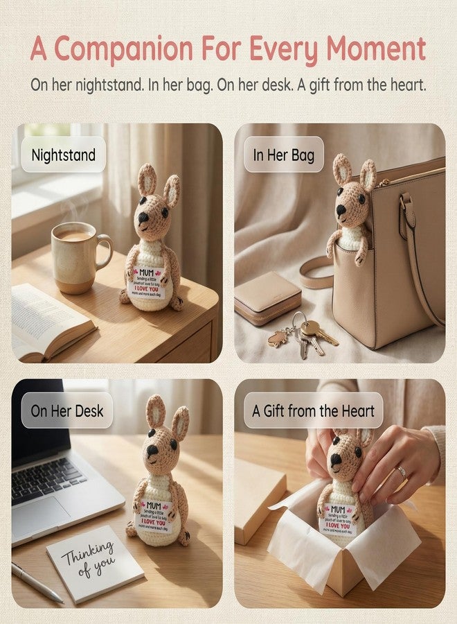 WIILGN Mothers Day Anniversary Birthday Gifts for Mom from Daughter Son, Best Mum Ever Stuff for Stepmom Bonus Mummy Mother in Law, Handmade Crochet Kangaroo Plush Stuffed, Funny I Love You Moms Cute Decor - Image 3
