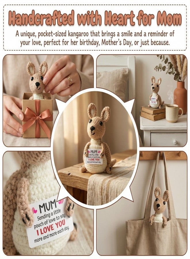 WIILGN Mothers Day Anniversary Birthday Gifts for Mom from Daughter Son, Best Mum Ever Stuff for Stepmom Bonus Mummy Mother in Law, Handmade Crochet Kangaroo Plush Stuffed, Funny I Love You Moms Cute Decor - Image 4