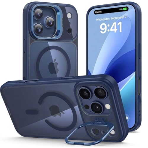 VONZEE Clear Camera Stand Case for iPhone 17 Pro Compatible with MagSafe | Built-in Stand | Shockproof Hard Back Cover Case for iPhone 17 Pro (Blue) - Image 2