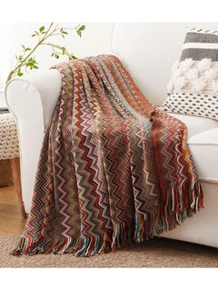 EzzySo Bohemian Knit Throw Blanket with Fringe Super Soft Striped Blanket for Couch, Sofa, Bed, Chair 50" x 80" (Dust Red)  - Image 1