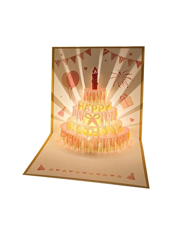 بطاقات معايدة ثلاثية الأبعاد لعيد الميلاد، بطاقة كعكة عيد ميلاد بإضاءة LED دافئة مع موسيقى، بطاقات معايدة موسيقية هدية للنساء الأم الزوجة الأخت الفتاة - Image 5