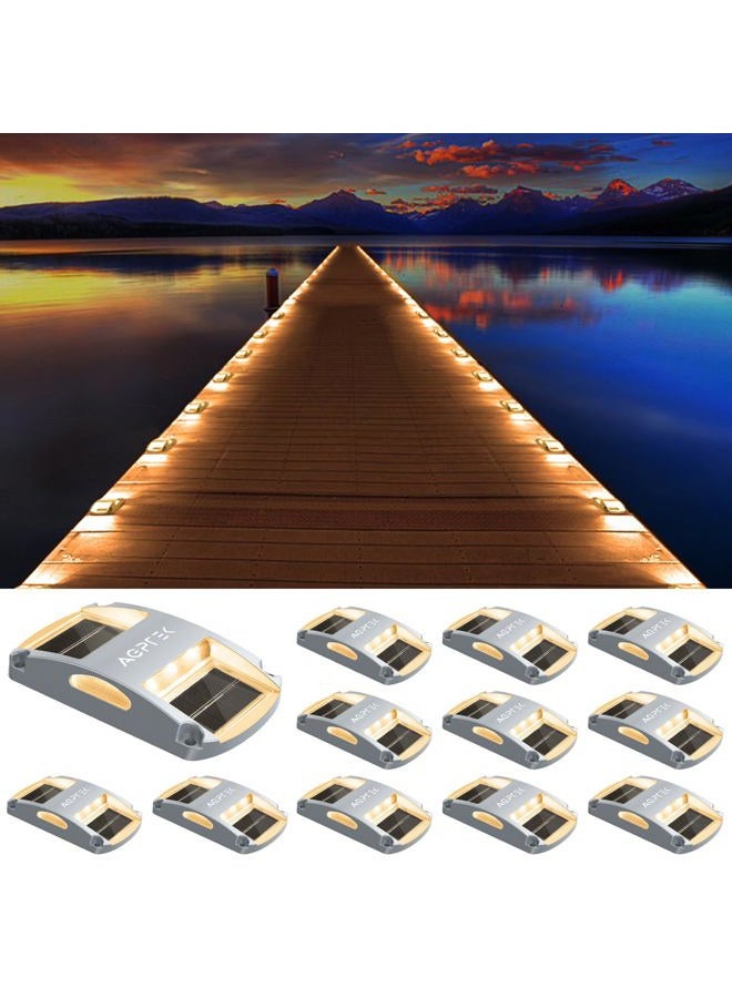 AGPtek Solar Driveway Lights 12 Pack, Solar Deck Lights Outdoor Dock Marine Lights LED Dock Lights Solar Powered Waterproof Driveway Marker Lights for Warning Step, Sidewalk, Pathway, Garden, Yard - Image 1