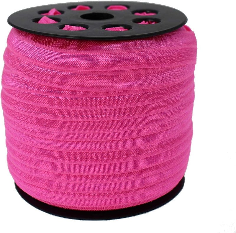 JESEP Neon Rose Fold Over Elastic 5/8 inch 15mm Elastic Bands for Sewing 40 Yards Wide Elastic Headbands Stretchy Ribbon for Crafts-Elastic Straps Trim for Girls Hair Ties-Bow-DIY Projects-Clothes - Image 2