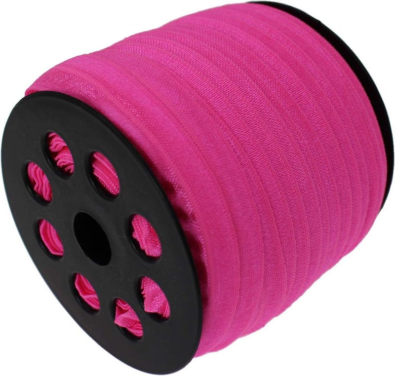 JESEP Neon Rose Fold Over Elastic 5/8 inch 15mm Elastic Bands for Sewing 40 Yards Wide Elastic Headbands Stretchy Ribbon for Crafts-Elastic Straps Trim for Girls Hair Ties-Bow-DIY Projects-Clothes - Image 1