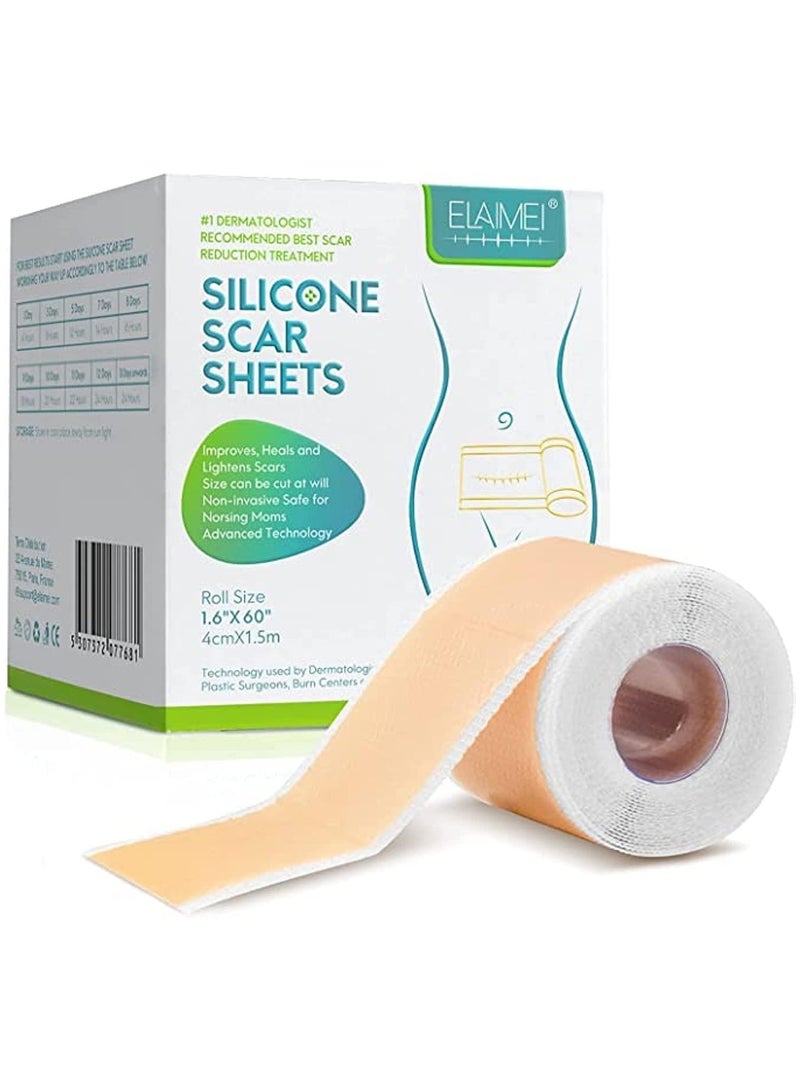 Elaimei Elaimei Silicone Scar Sheets Soft Silicone Gel Scar Tape Painless Silicone Tape Roll - Effective Silicone Scar Removal Strips Sheets for C-Section & Keloid Surgery, Burn, Acne  - Image 1