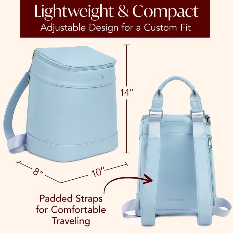 VIN FRESCO Insulated Cooler Backpack with 2 Stainless Steel Wine Tumblers â€“ Leakproof & Spillproof Stylish Vegan Leather Picnic Cooler Bag â€“ Lightweight & Portable â€“ Holds 24 Cans or 6 Wine Bottles (Blue) - Image 5