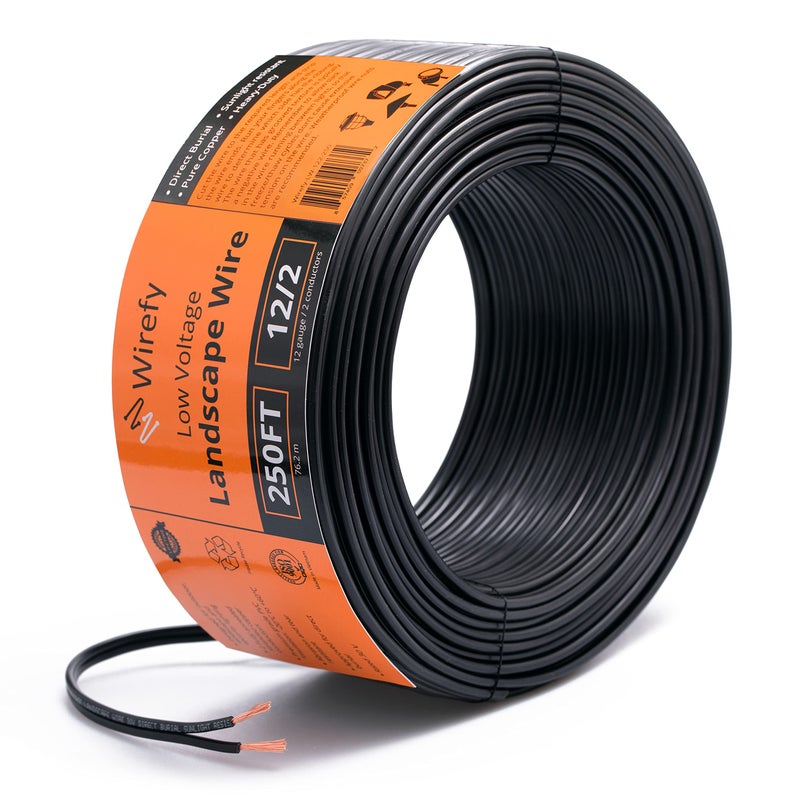 Wirefy 12/2 Low Voltage Landscape Wire 250 ft | Low Voltage Landscape Lighting Wire | Pure Copper | Outdoor Direct Burial | 12-Gauge 2-Conductor 250 Feet - Image 1