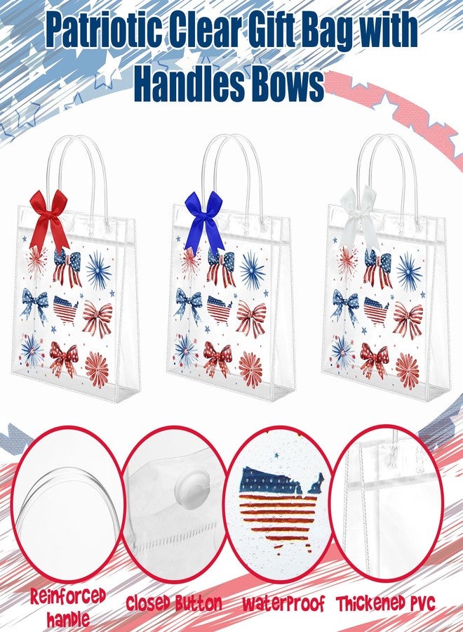 Tinlade 24 Set 4th of July Gift Bags with Bow Red White and Blue Clear Plastic Bag with Handle Fireworks Bow American Flag Treat Goodie Bags for 250th Anniversary Patriotic Party Supplies - Image 5