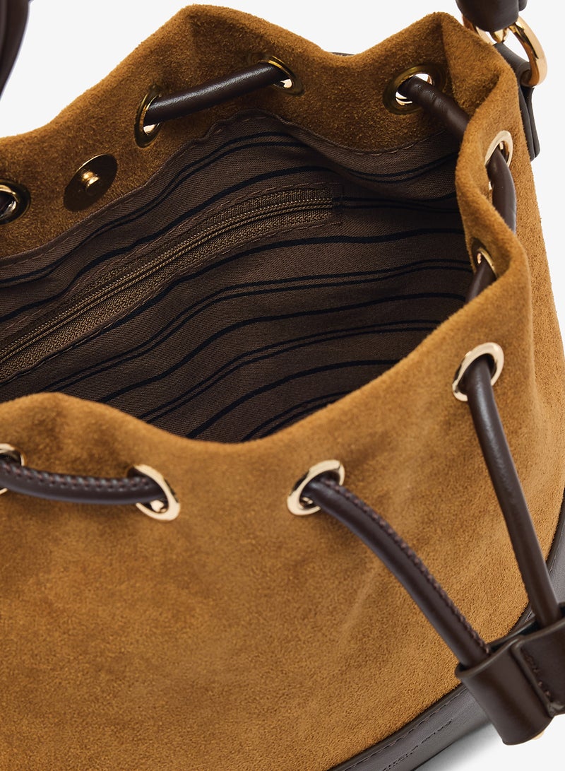 ELLA Suede Bucket Bag With Knot Handle - Image 4