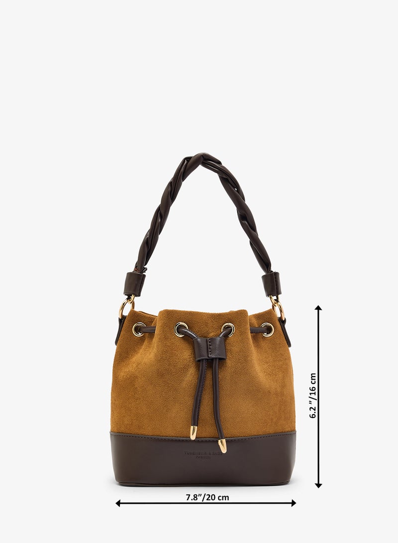 ELLA Suede Bucket Bag With Knot Handle - Image 5