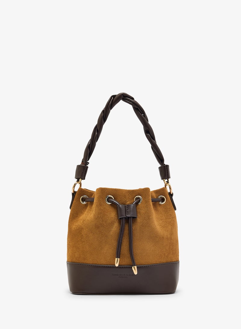 ELLA Suede Bucket Bag With Knot Handle - Image 1