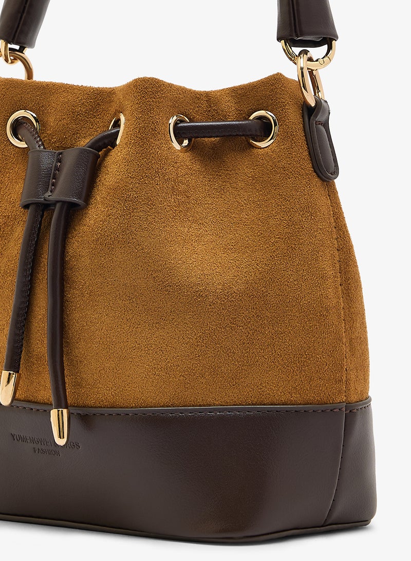 ELLA Suede Bucket Bag With Knot Handle - Image 3