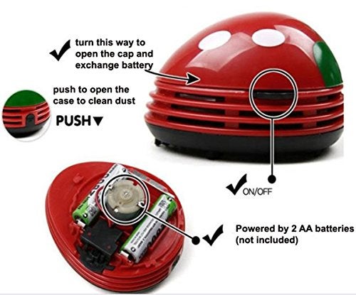 Honbay Ladybug Shaped Portable Corner Desk Vacuum Cleaner Mini Cute Vacuum Cleaner Dust Sweeper - Image 3