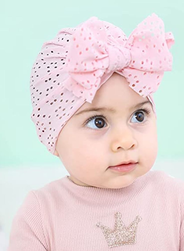KASTWAVE Breathable Soft Big Bow Turban Hats Beanie Caps Headwraps for Baby Girls Infants Toddlers Kids Cute Toddler Cap Bun Knot 6 Pack - Image 2