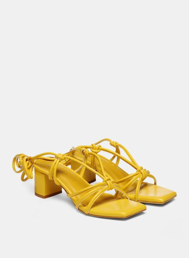 GNIST Tie Up Knot Strap Block Heel Sandals by Styli
