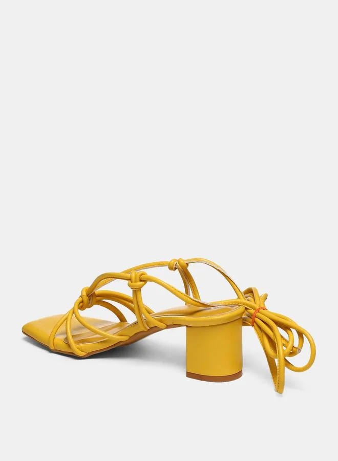 GNIST Tie Up Knot Strap Block Heel Sandals by Styli