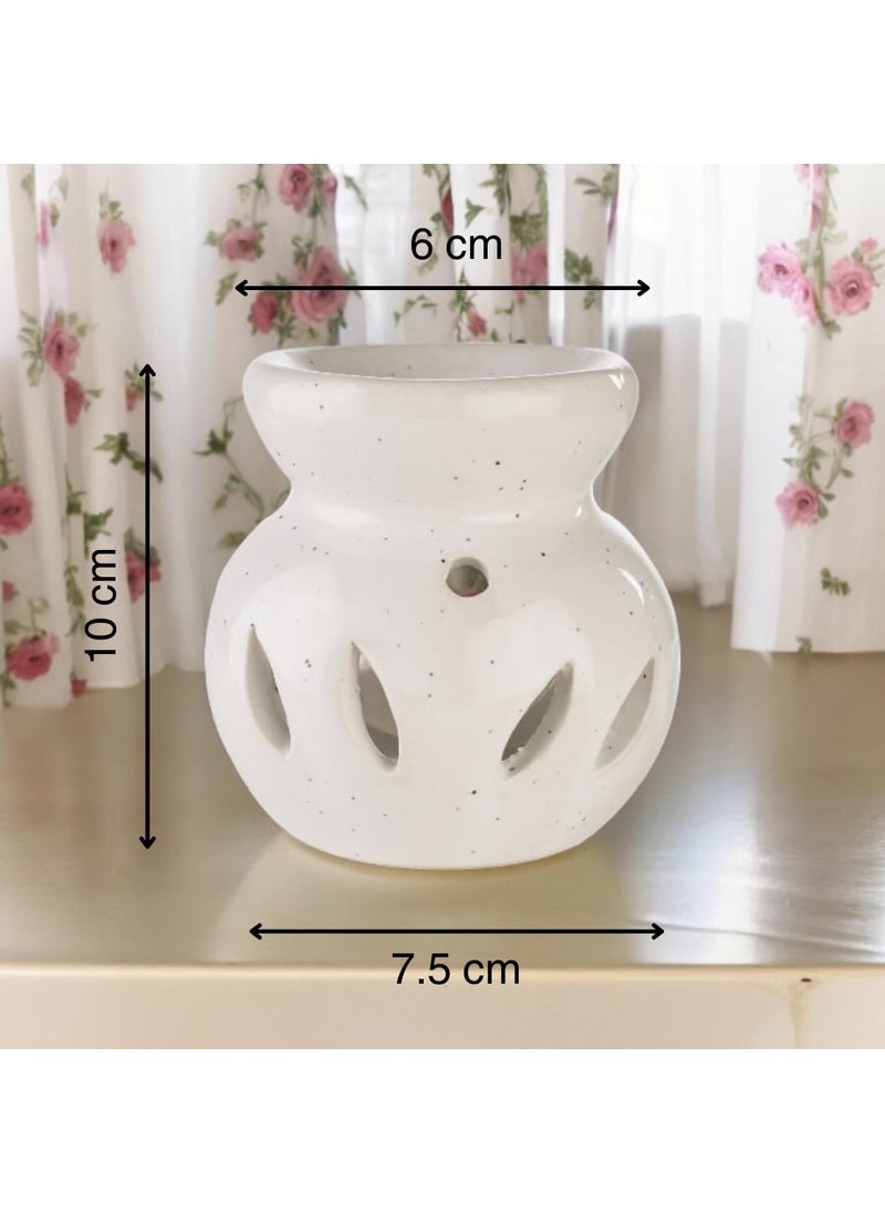 ASIAN AURA Asian Aura Ceramic Aroma Oil Burner Tea Light Candle Diffuser Oil Warmer for Home Fragrance with 2 Tea Light Candles and 1 Aroma Oil Rosy Romance10ml White Diffuser  - Image 4