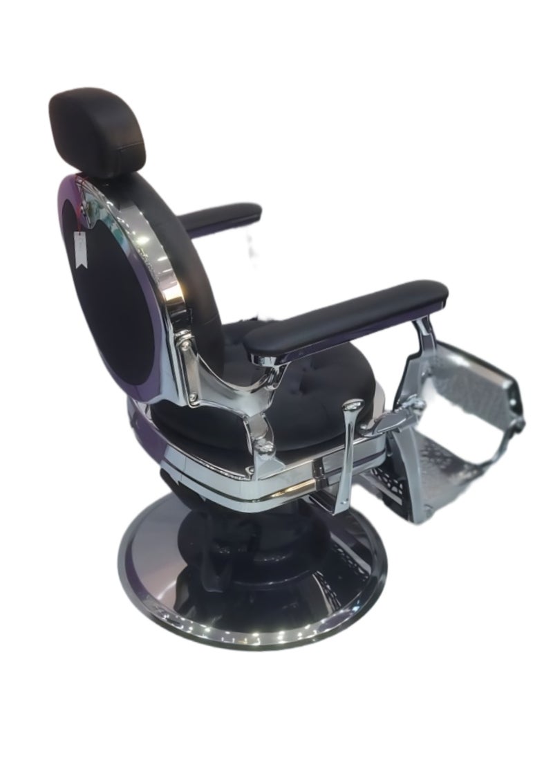 Vintage Classic Black Barber Chair for Professional Hair Salons & Spas, featuring a hydraulic reclining function and adjustable headrest. Perfect for barbershop use.  - Image 4