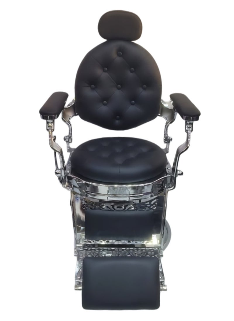 Vintage Classic Black Barber Chair for Professional Hair Salons & Spas, featuring a hydraulic reclining function and adjustable headrest. Perfect for barbershop use.  - Image 2