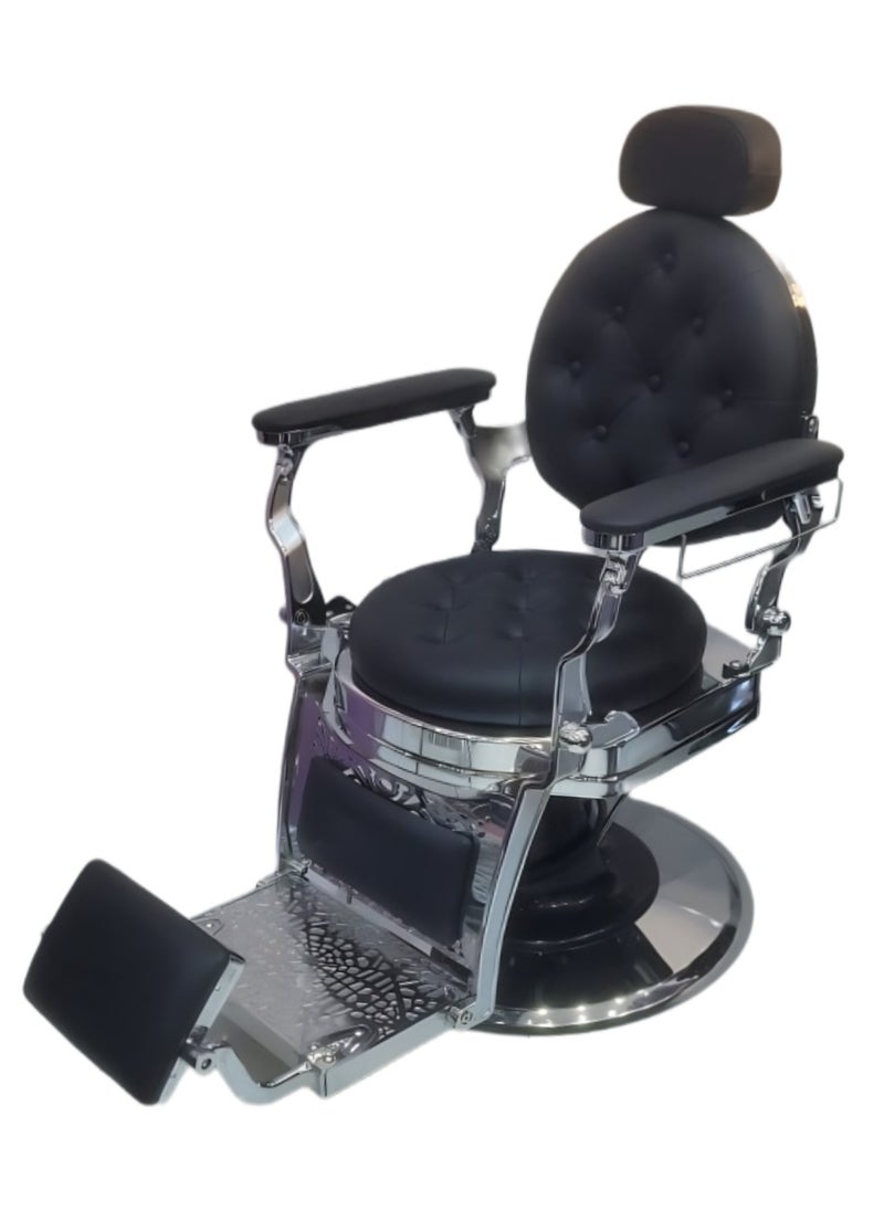 Vintage Classic Black Barber Chair for Professional Hair Salons & Spas, featuring a hydraulic reclining function and adjustable headrest. Perfect for barbershop use.  - Image 1