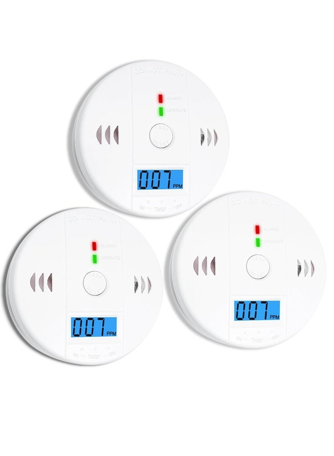 3 Pack Carbon Monoxide detectors,Carbon Monoxide Alarm,co2 Detector Battery Powered with LCD Display,UL2034 Standards,for Home Kitchen Restaurant Hotel Office - Image 1