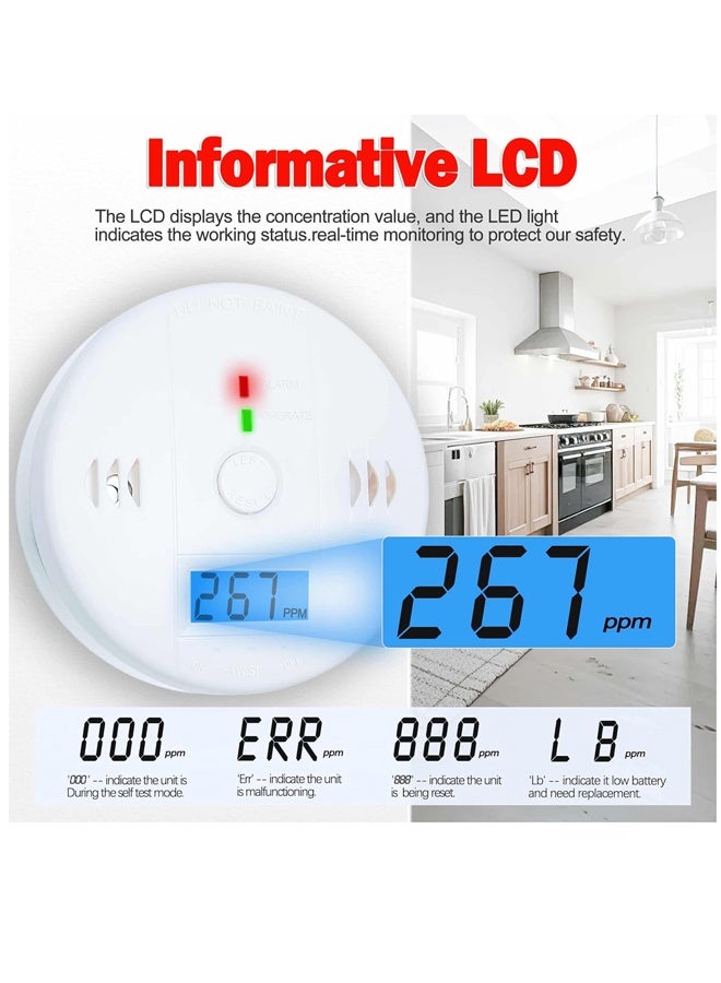 3 Pack Carbon Monoxide detectors,Carbon Monoxide Alarm,co2 Detector Battery Powered with LCD Display,UL2034 Standards,for Home Kitchen Restaurant Hotel Office - Image 3