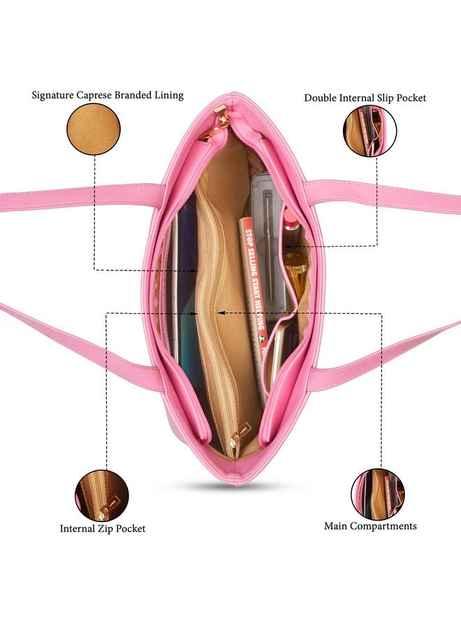 Caprese Chloe 15 Liters Large Floral Tote Bag for Women|Stylish, Durable, Multi-Compartment Design for Work, Travel, Shopping |Comfortable Straps Shoulder Bag, Ideal for Laptop & Essentials (Violet) - Image 4