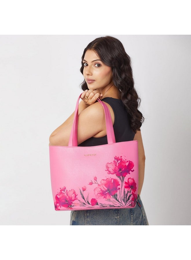 Caprese Chloe 15 Liters Large Floral Tote Bag for Women|Stylish, Durable, Multi-Compartment Design for Work, Travel, Shopping |Comfortable Straps Shoulder Bag, Ideal for Laptop & Essentials (Violet) - Image 2