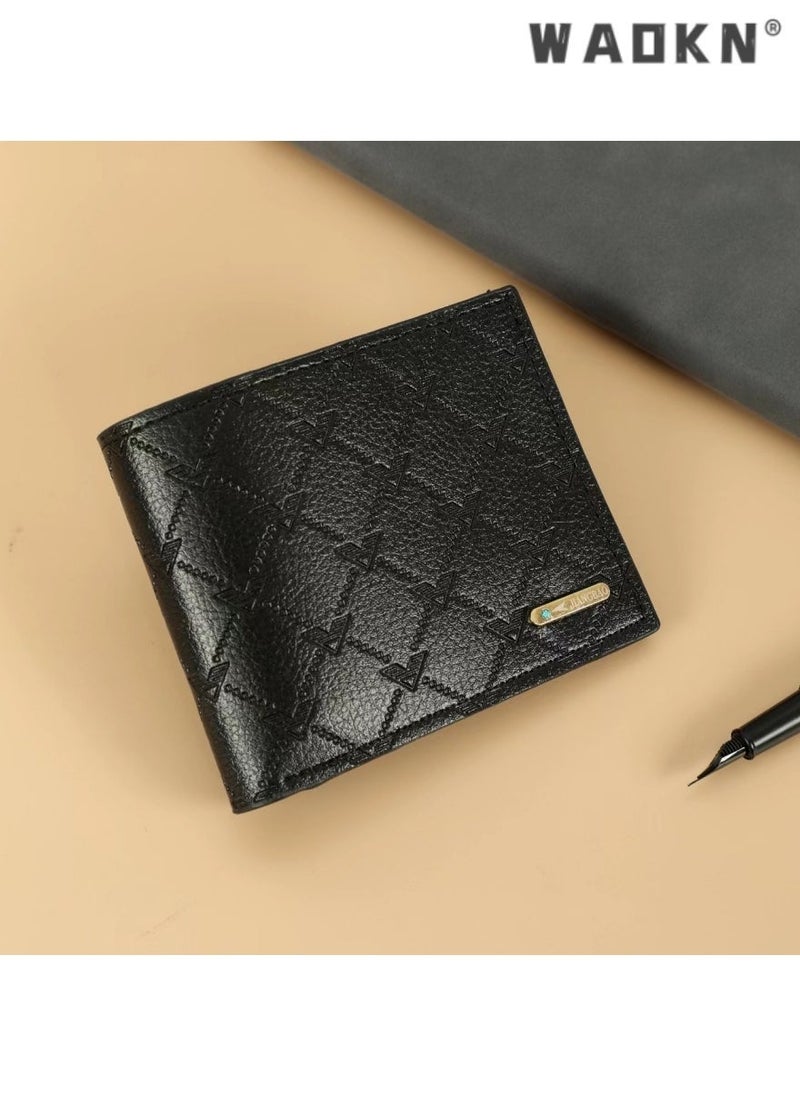 WAOKN Exclusive fashionable short wallet for young men, trendy plaid design, large capacity multi-card slot horizontal soft leather wallet, simple yet stylish, showcasing individual charm - Image 3