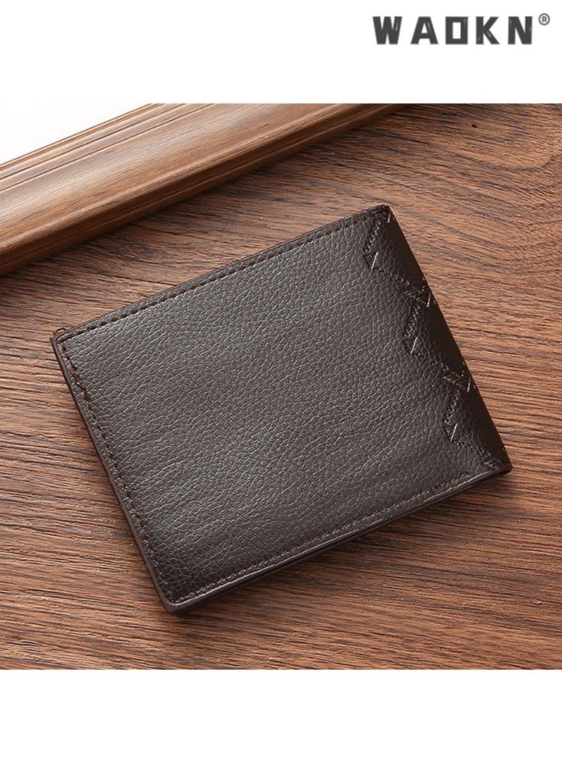 WAOKN Exclusive fashionable short wallet for young men, trendy plaid design, large capacity multi-card slot horizontal soft leather wallet, simple yet stylish, showcasing individual charm - Image 2