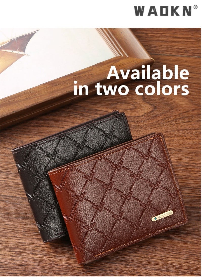 WAOKN Exclusive fashionable short wallet for young men, trendy plaid design, large capacity multi-card slot horizontal soft leather wallet, simple yet stylish, showcasing individual charm - Image 4