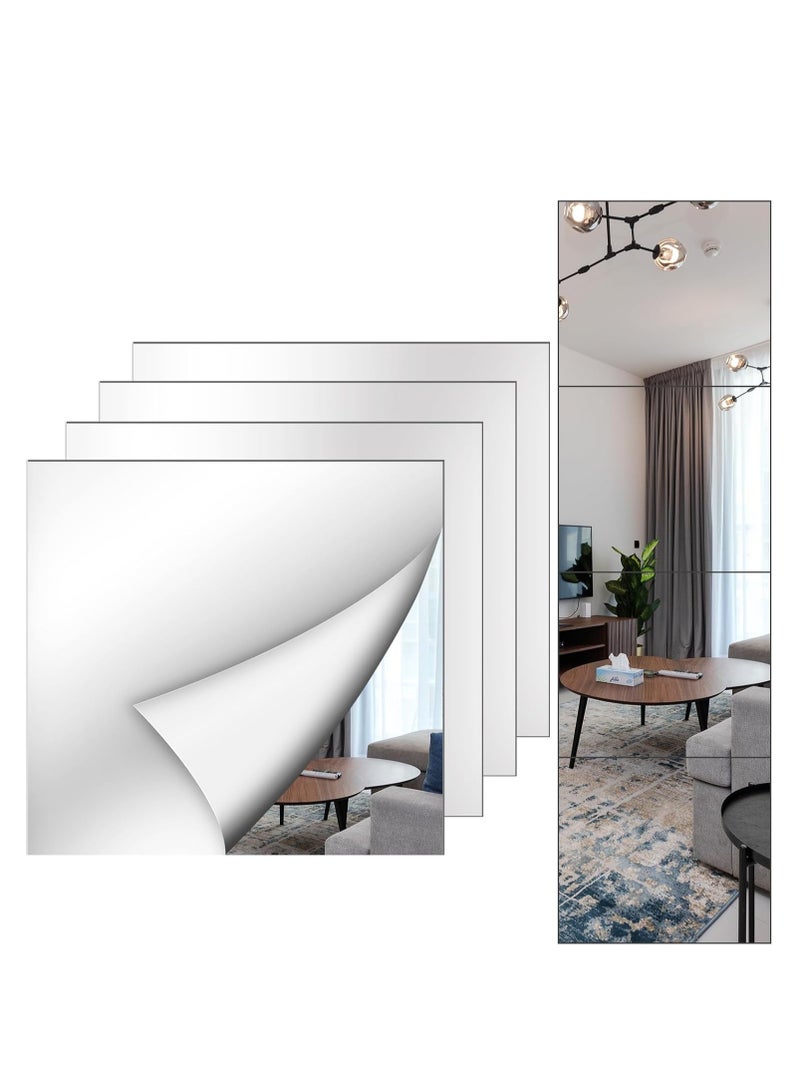 Wall Mounted Mirror Full Length Mirror Full Body Mirror for Bedroom, Self-Adhesive High-Definition Mirrors Dressing Mirror Makeup Mirror for Living Room Bedroom Dormitory（4PCS 22*22CM） - Image 1