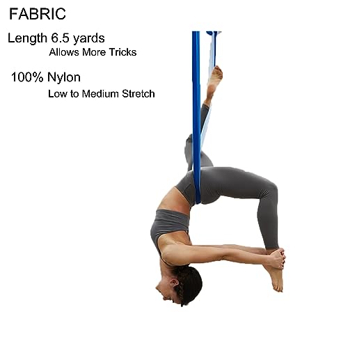 Flife F.Life Aerial Yoga Hammock 6.5 yards Premium Aerial Silk Fabric Yoga Swing for Antigravity Inversion Include Daisy Chain,Carabiner and Pose Guide (Blue Omber) - Image 2