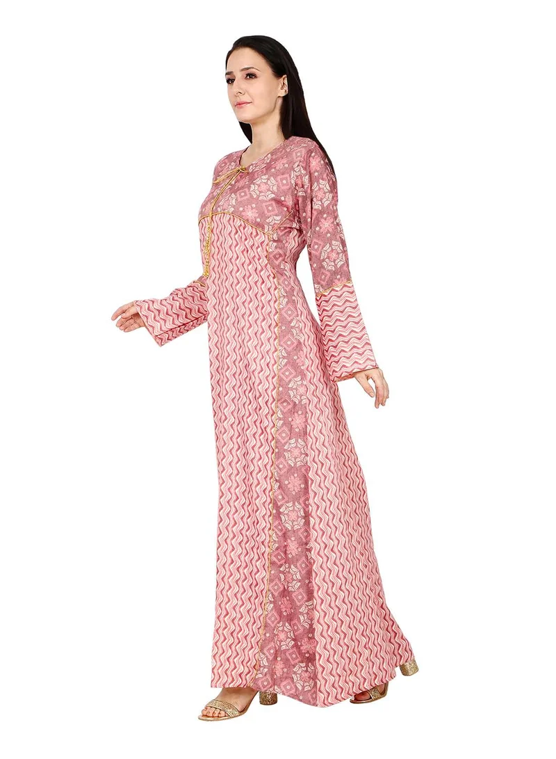 هانا آند سارا ELEGANT UNIQUE PRINTED LONG SLEEVE STYLISH ARABIC KAFTAN JALABIYA DRESS