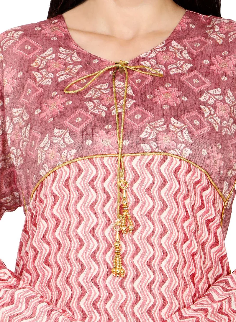 هانا آند سارا ELEGANT UNIQUE PRINTED LONG SLEEVE STYLISH ARABIC KAFTAN JALABIYA DRESS