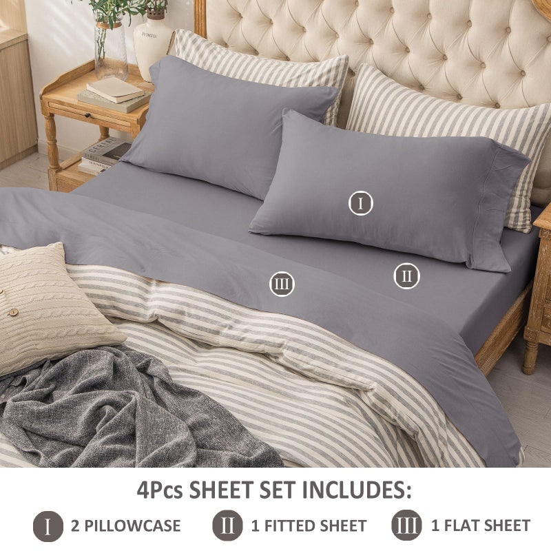 PURE ERA PURE ERA Jersey Knit 4pc Bed Sheet Set 100% T-Shirt Cotton Super Soft Comfy Breathable Fits Mattress Up to 20"" Extra Deep Pocket (Solid Grey Purple  King)  - Image 2