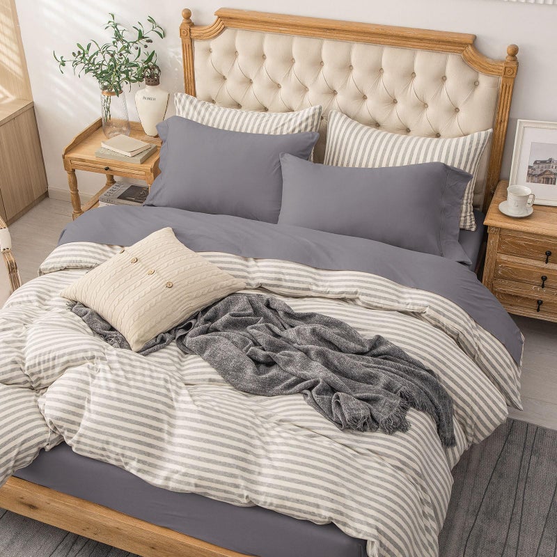 PURE ERA PURE ERA Jersey Knit 4pc Bed Sheet Set 100% T-Shirt Cotton Super Soft Comfy Breathable Fits Mattress Up to 20"" Extra Deep Pocket (Solid Grey Purple  King)  - Image 3