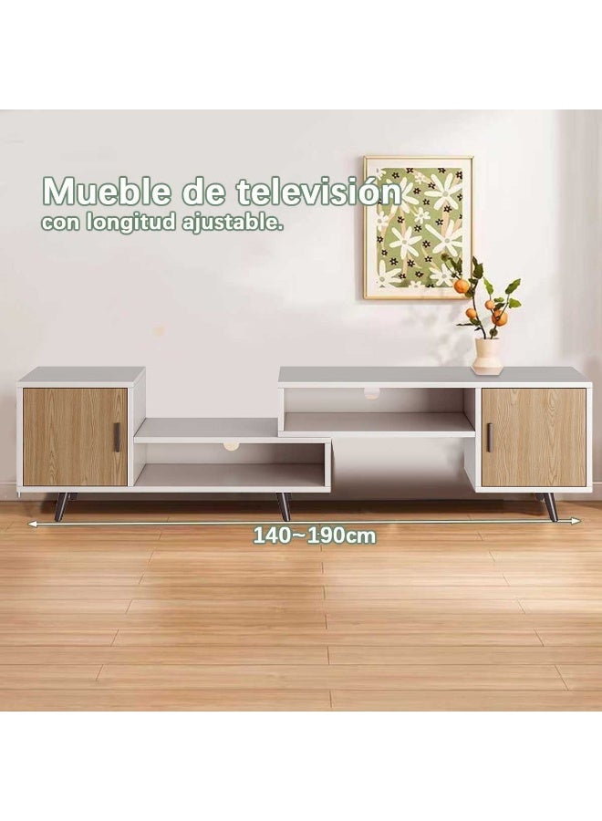 SHEIDLIN Adjustable Length TV Stand 140-190cm Modern Wooden TV Cabinet with Storage Cabinets Open Shelves for Living Room Home Entertainment Center - Image 4