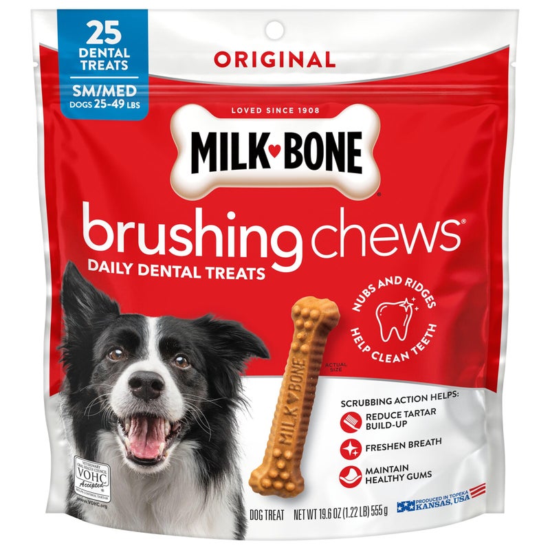 Milk-Bone Brushing Chews Original Chicken Flavor Daily Dental Dog Treats, Small/Medium, 19.6 Oz. Bag - Image 1