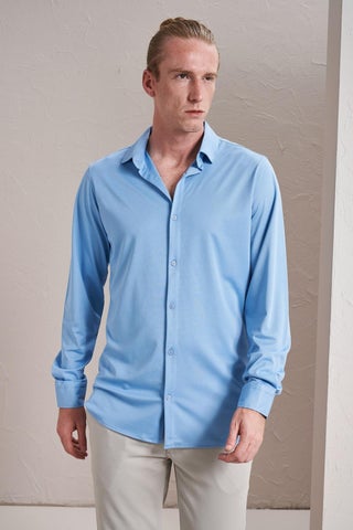 Men's Blue Long Sleeve Mercerized Paper Slim Fit Shirt - pzsku/ZB9483124319F5BCB53E6Z/45/_/1731198231/83b9d5ca-e77e-4fa4-885c-25dd91ec7c2c