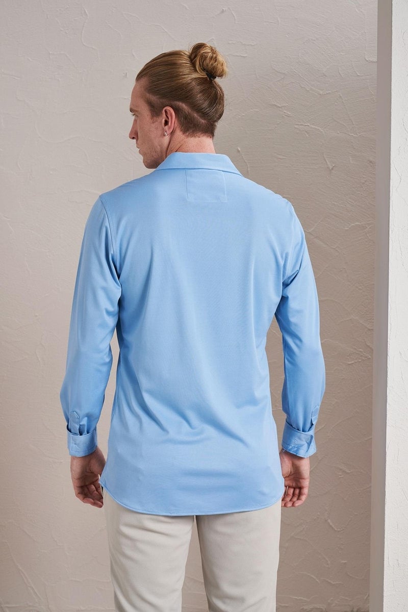 Men's Blue Long Sleeve Mercerized Paper Slim Fit Shirt