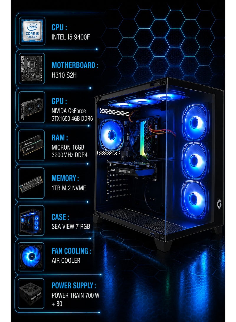 بيسي كمبيوترالعاب تجميعة احترافية –  معالج I59400F – بطاقة رسومات نيفيديا جيفورس  GTX1650 4GB DDR6 - ذاكرة عشوائية 16GB 3200 ميجابايت – لوحة الام H310 S2H    - مع نظام تشغيل ويندوز 11 برو - Image 3