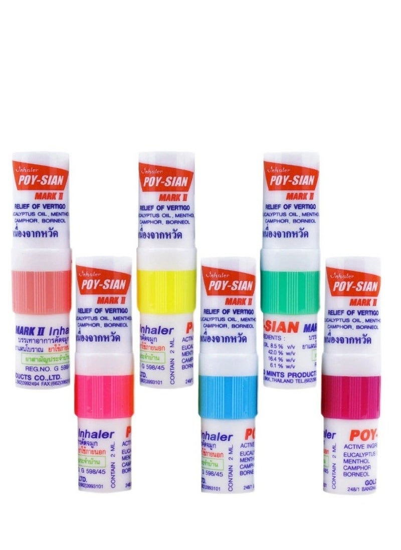 POY SIAN Mark II Menthol Aromatherapy Nasal Inhaler, Natural Herbal Remedy with Cooling Essential Oils Poysian (Pack of 6)  - Image 1