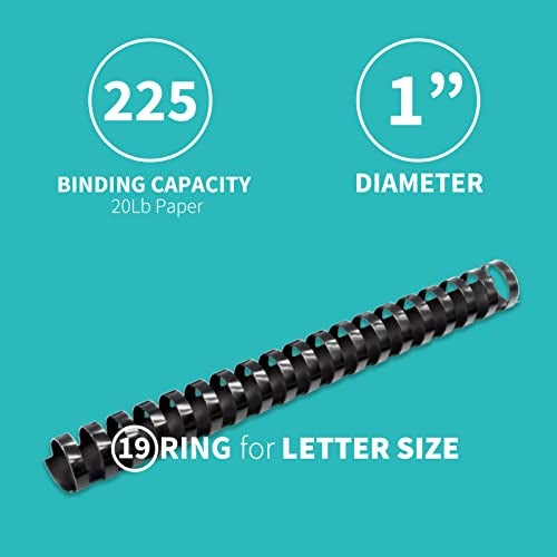 Binditek 10 Pack Plastic Comb Binding Spines, 1 Inch Diameter, 225 Sheet Capacity, Letter Size, Black Binding Comb, for Students and Coworkers - Image 4