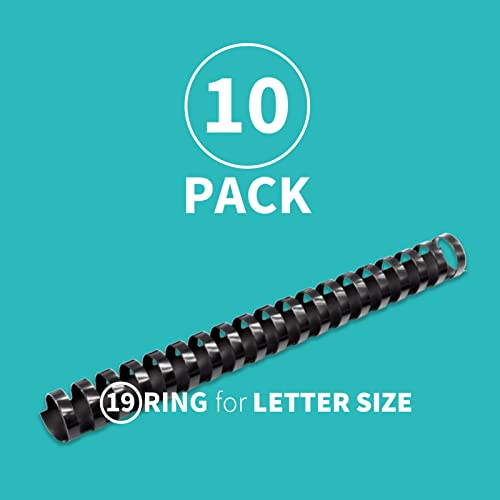 Binditek 10 Pack Plastic Comb Binding Spines, 1 Inch Diameter, 225 Sheet Capacity, Letter Size, Black Binding Comb, for Students and Coworkers - Image 2