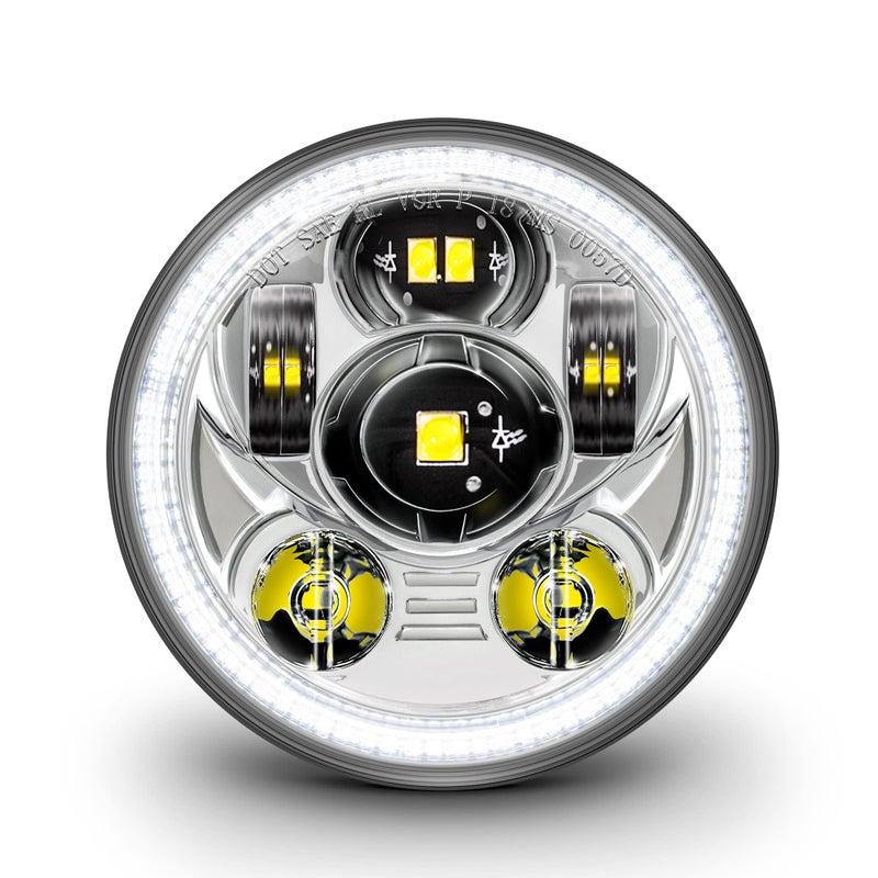 TRUE MODS 575 Harley LED Headlight for Harley Davidson ChromeFinish HALO DRL DOT Compliant Round LED Motorcycle Headlight Dyna Street Bob Super Wide Glide Low Rider Night Rod Train Softail