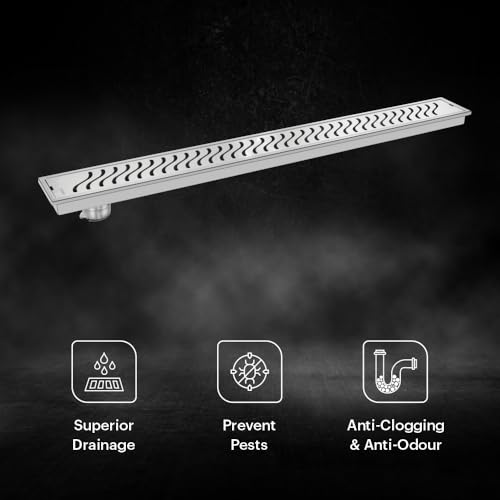 Johnson Bathrooms Johnson Wave 4x24 inches Rectangle Shower Drain Channel | SS304 Grade Vertical Water Drain Channel| Floor Drain for Bathroom with Cockroach Trap | 2 Year Warranty (T3391C2- Stainless Steel) - Image 4