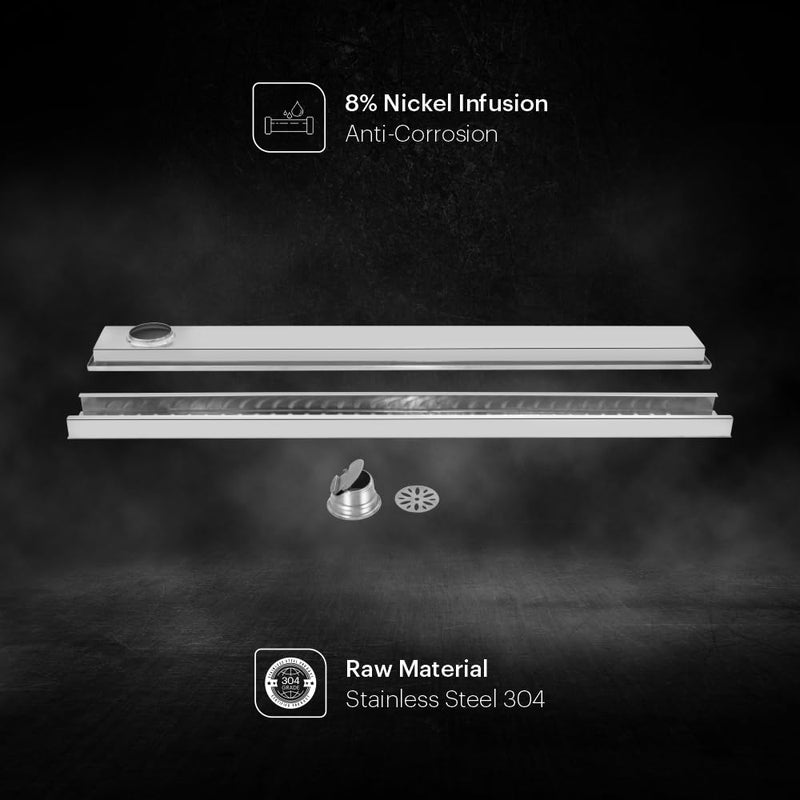 Johnson Bathrooms Johnson Wave 4x24 inches Rectangle Shower Drain Channel | SS304 Grade Vertical Water Drain Channel| Floor Drain for Bathroom with Cockroach Trap | 2 Year Warranty (T3391C2- Stainless Steel) - Image 3